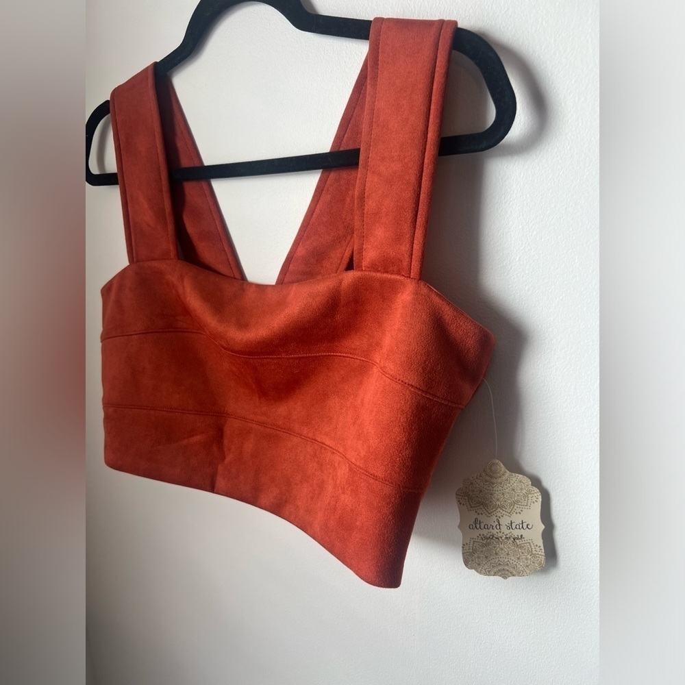 Altar’d State Suede Rustic Red Orange Cropped Top Large NWT